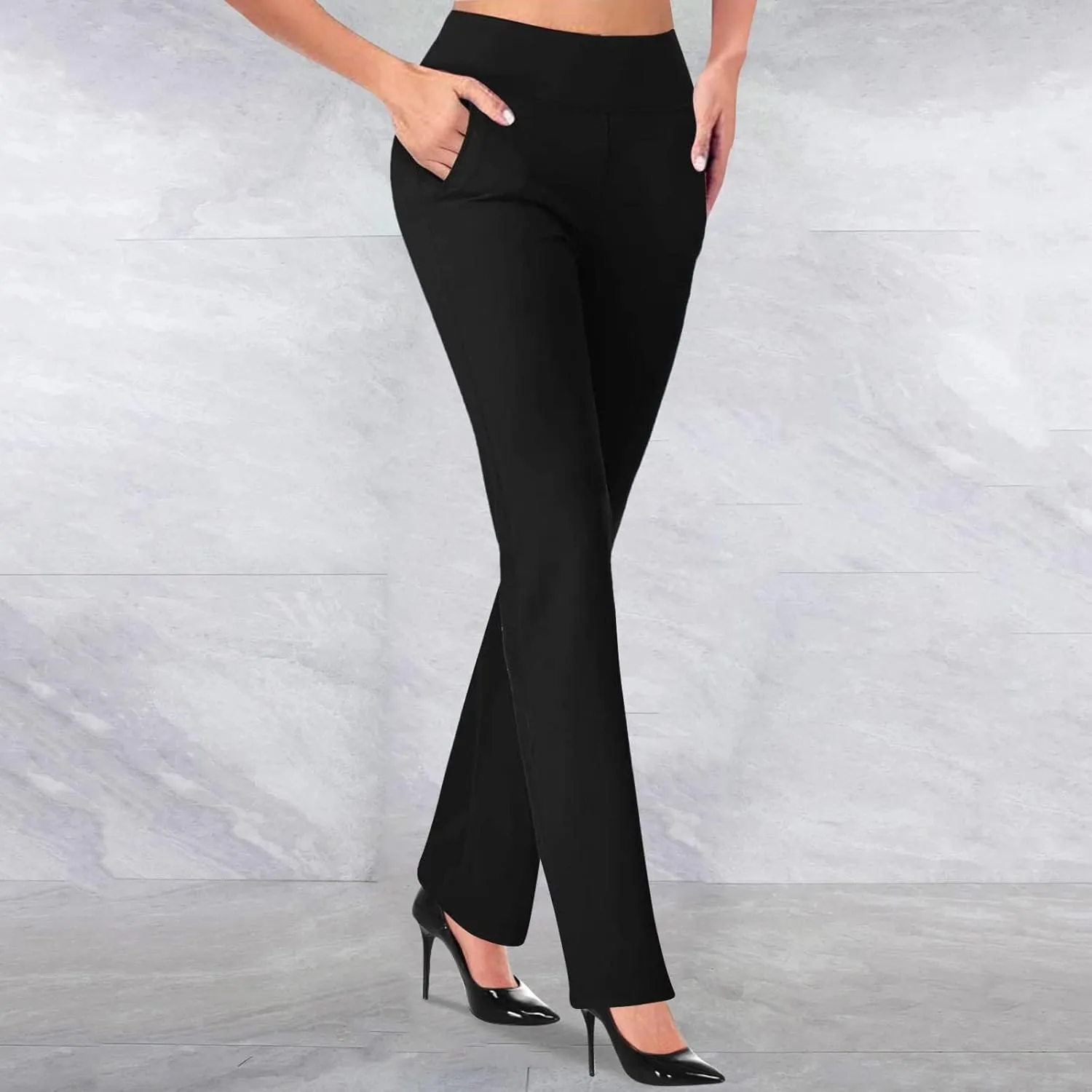 2025New Work Pants for Women Stretch Business Casual Wide Leg Dress Pants, High Waist Bell Bottoms