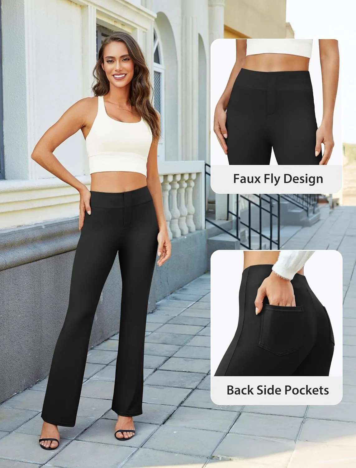 2025New Work Pants for Women Stretch Business Casual Wide Leg Dress Pants, High Waist Bell Bottoms