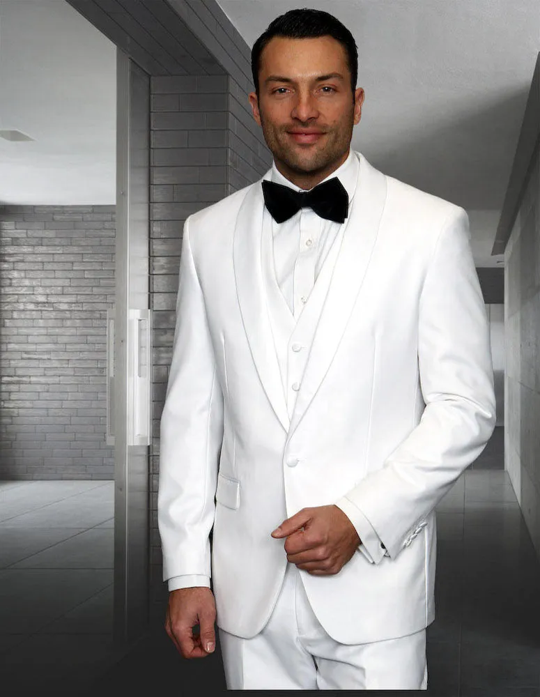 3pc Flat Front Pants Shawl Lapel Tuxedo| TUX-SH| White