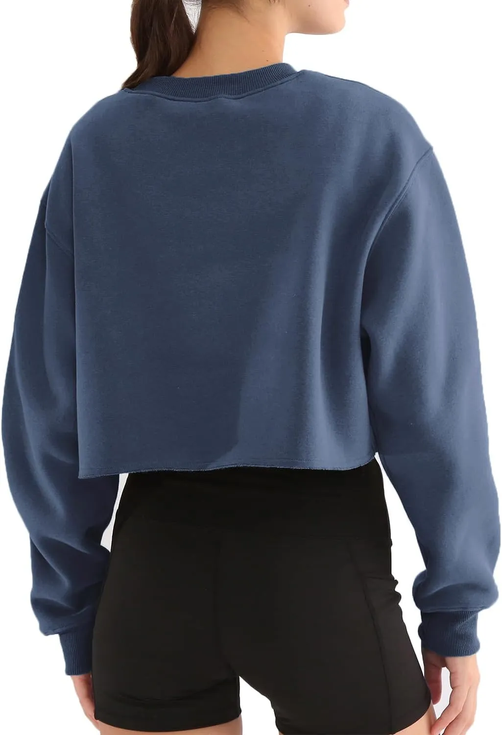 Amazhiyu Women' s Pullover Cropped Sweatshirt Crew Neck Long Sleeve Fleece Crop Tops