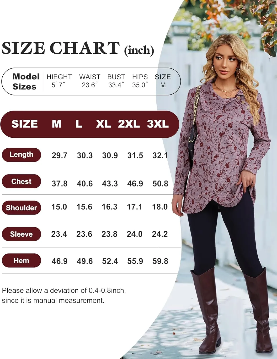 Bebonnie Women's Long Sleeve Lapel Neck Lightweight Sweatshirt Pullover Tunic Tops with Buttons