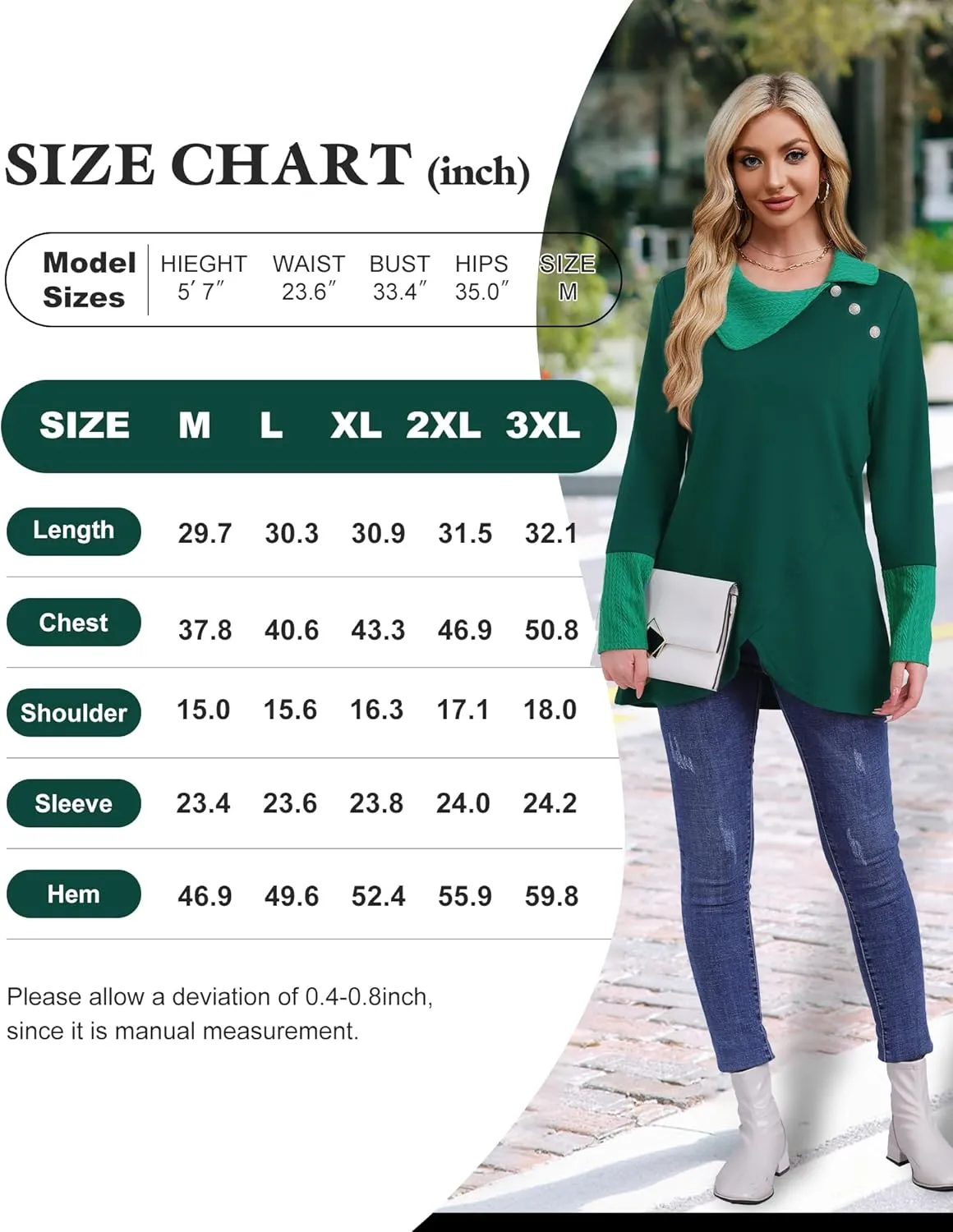 Bebonnie Women's Long Sleeve Lapel Neck Lightweight Sweatshirt Pullover Tunic Tops with Buttons