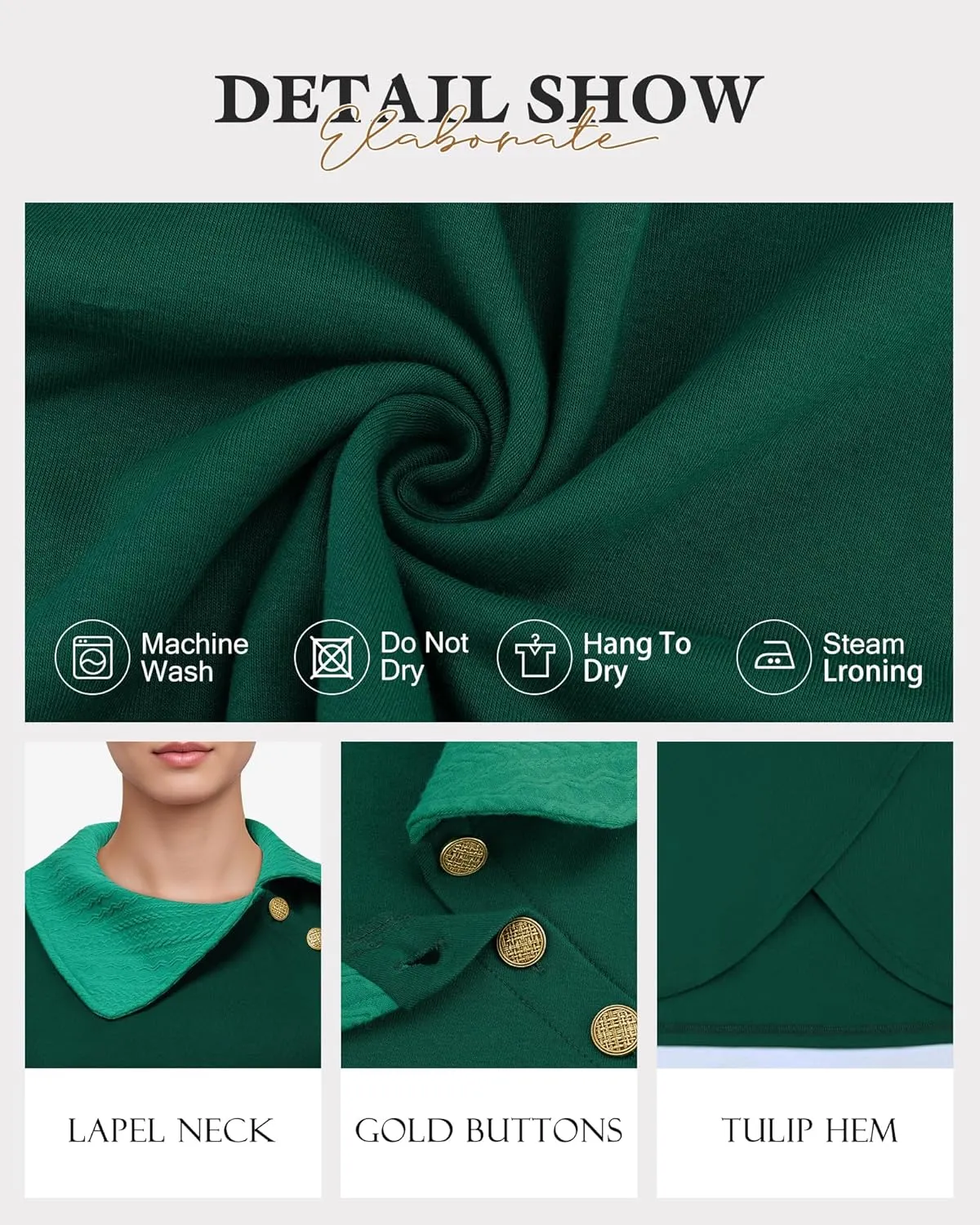 Bebonnie Women's Long Sleeve Lapel Neck Lightweight Sweatshirt Pullover Tunic Tops with Buttons