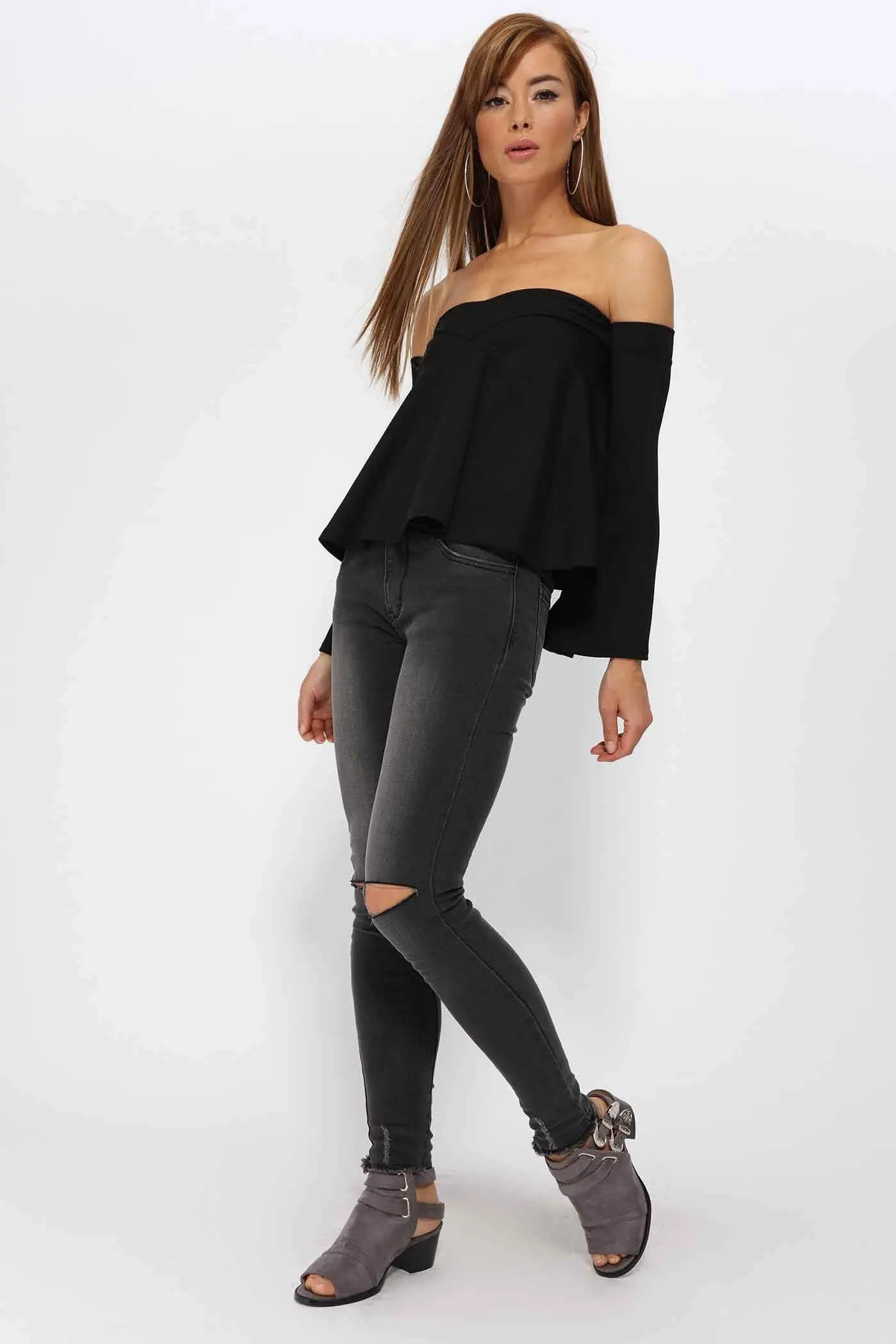 Black Off The Shoulder Swing Top