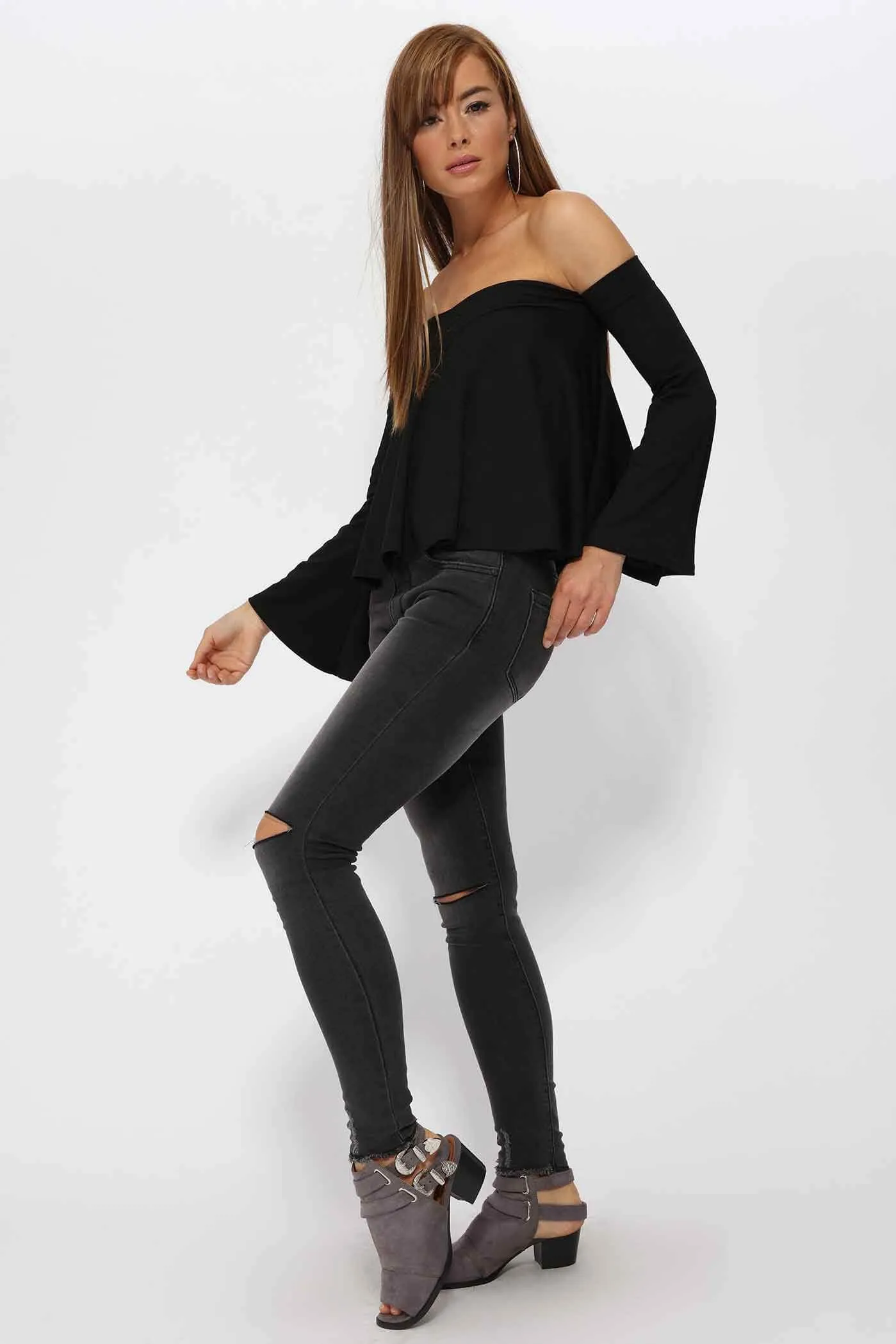 Black Off The Shoulder Swing Top