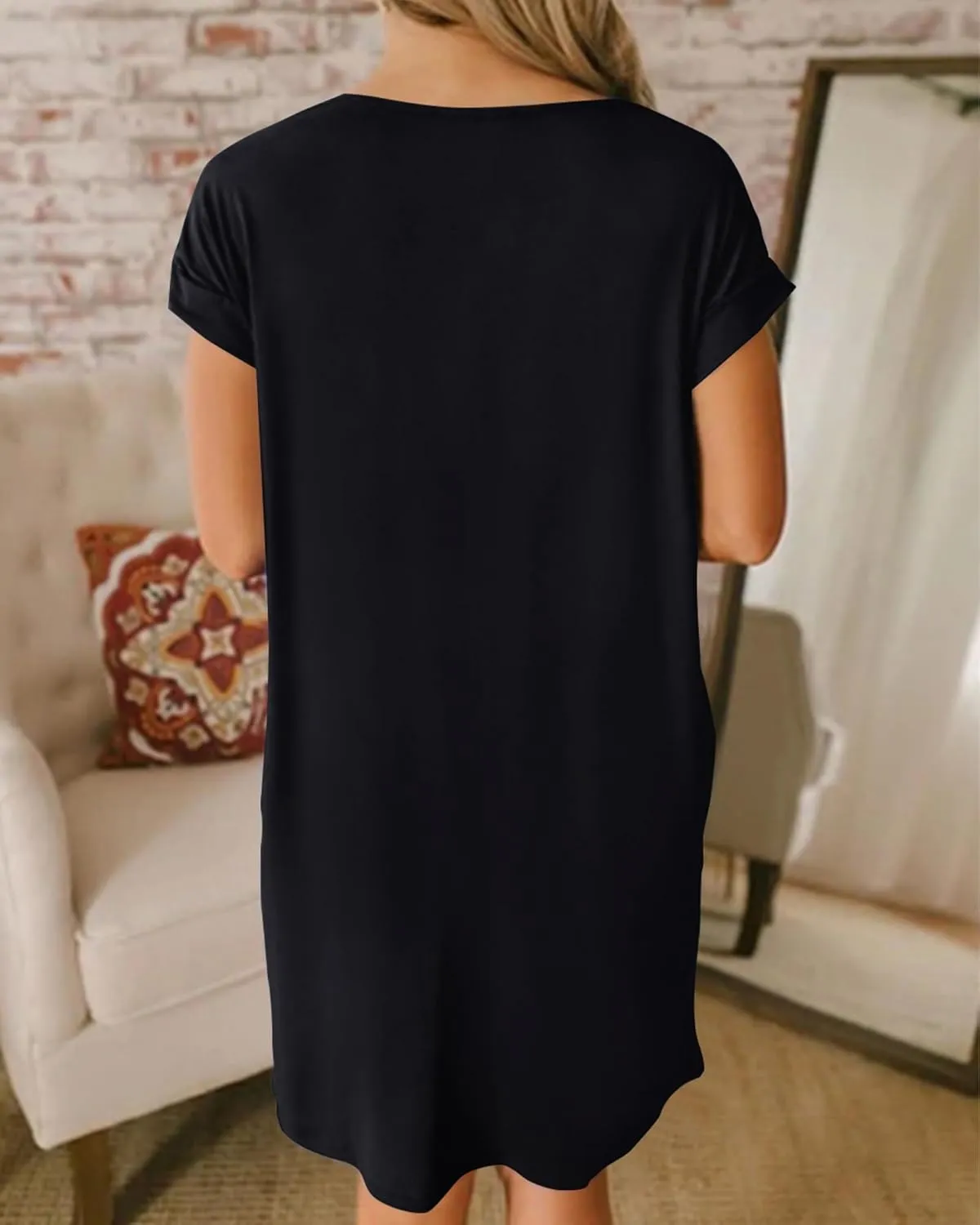 BTFBM Women Summer T Shirt Dresses 2025 Spring Short Sleeve V Neck Loose Casual Short Vacation Dress Pajamas Pockets