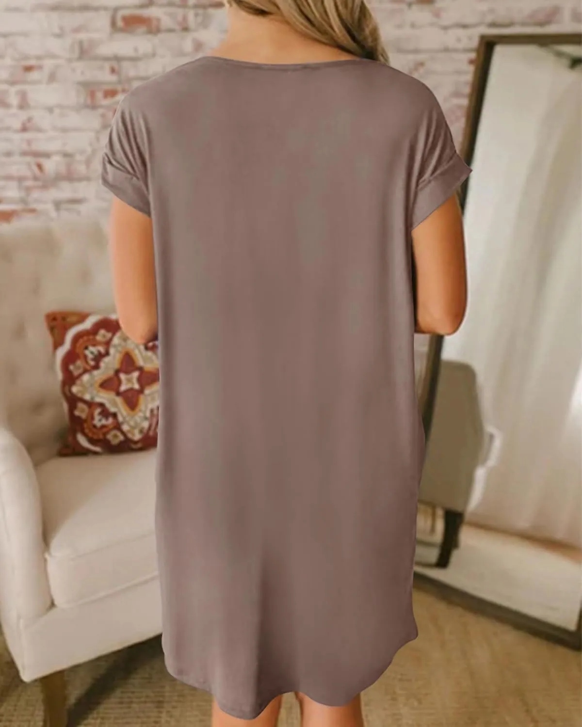 BTFBM Women Summer T Shirt Dresses 2025 Spring Short Sleeve V Neck Loose Casual Short Vacation Dress Pajamas Pockets