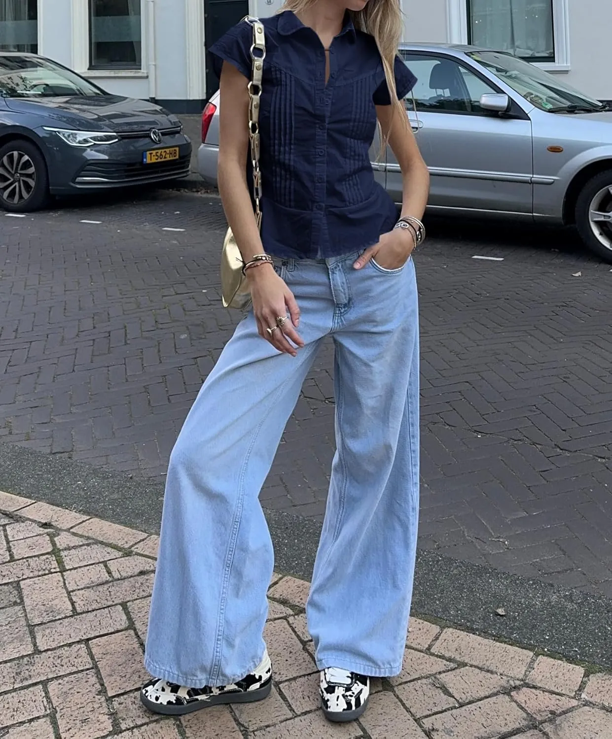 Cicy Bell Womens Short Sleeve Button Down Shirts Pleated Slim Fit Summer Dressy Casual Blouses