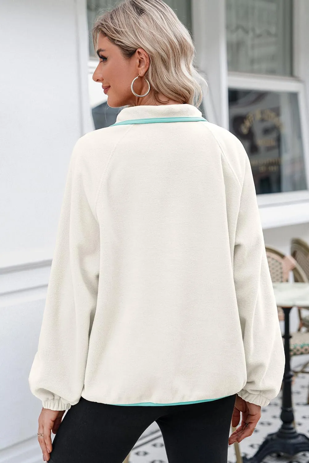 Dokotoo Sweatshirt for Women Oversized Fuzzy Fleece Jacket Color Block Button Long Sleeve Pullover Sherpa Sweatshirts Tops