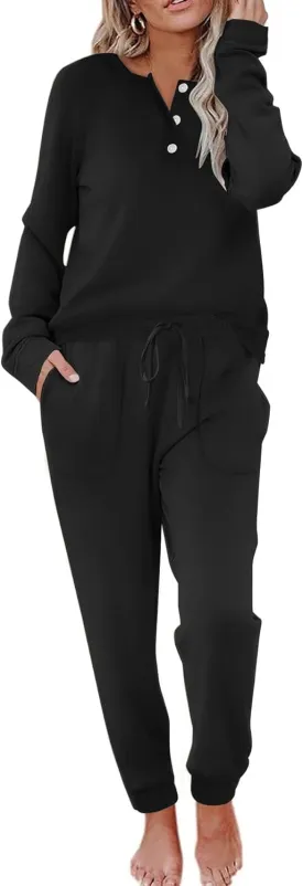 Ekouaer Womens Pajamas Long Sleeve Jogger Sets Comfy Pjs Soft Loungewear 2 Piece Lounge Sets with Pockets S-XXL