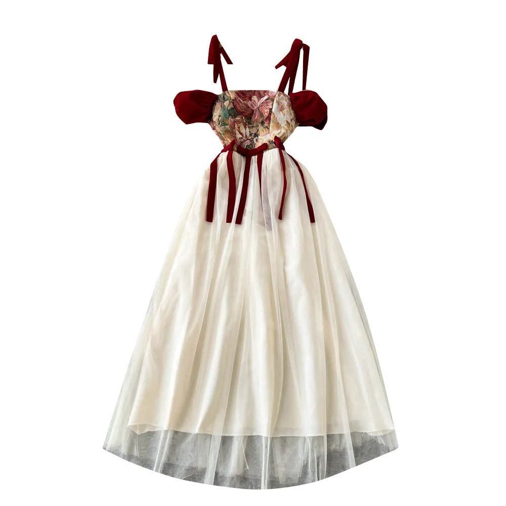 Floral Embroidered Camisole Mesh Dress
