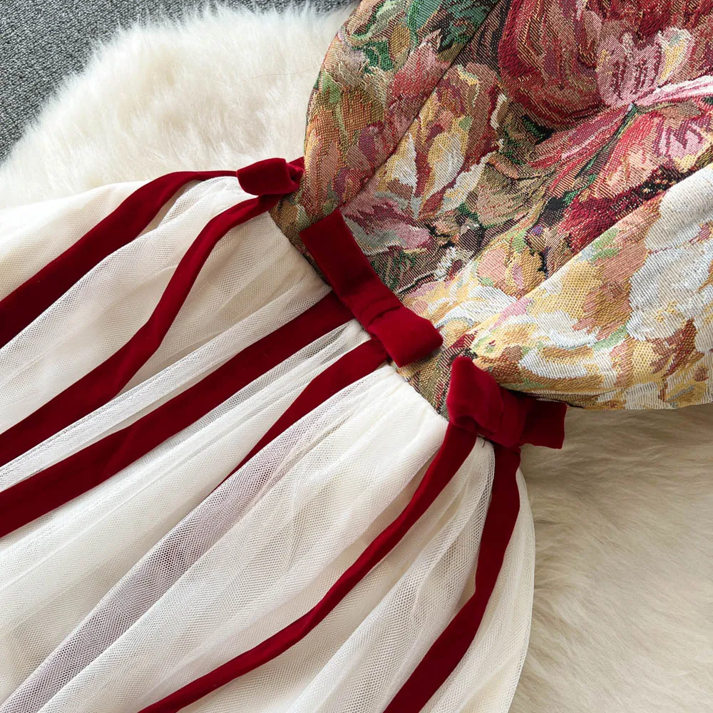 Floral Embroidered Camisole Mesh Dress
