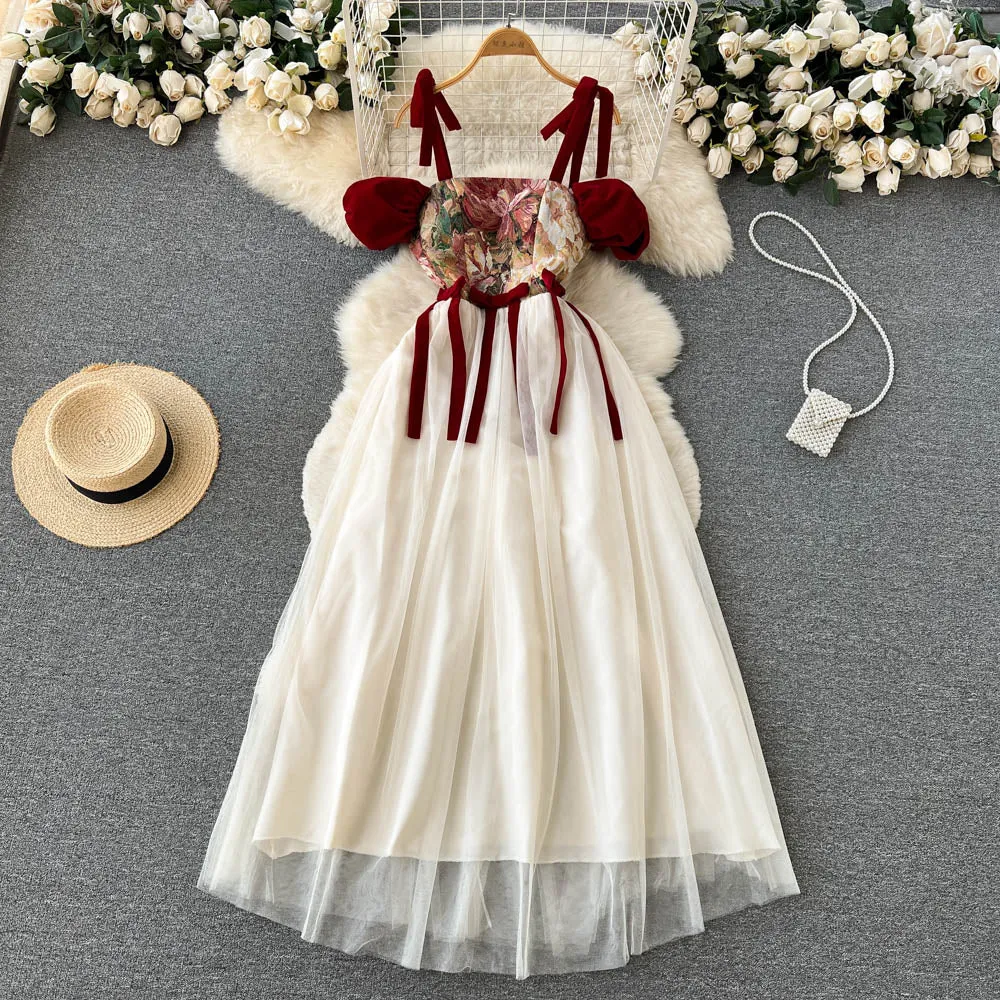 Floral Embroidered Camisole Mesh Dress