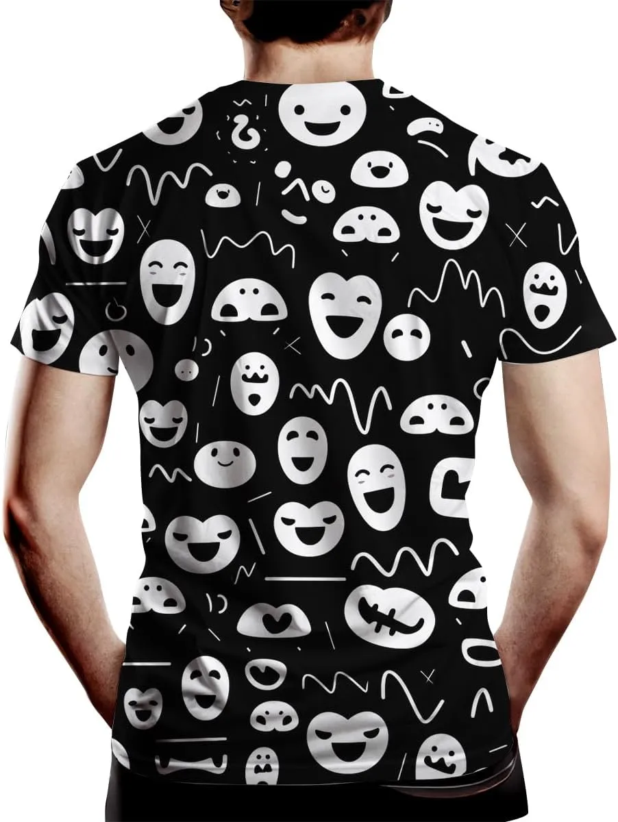 Funny Graffiti Graphic T-Shirts for Men 3D Print Smile Face Tshirt Hip-Hop Tee Top