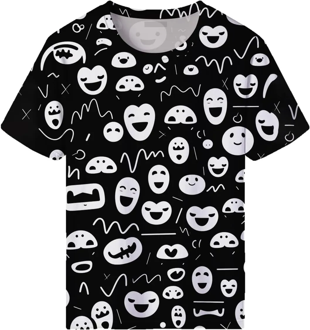 Funny Graffiti Graphic T-Shirts for Men 3D Print Smile Face Tshirt Hip-Hop Tee Top