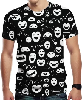 Funny Graffiti Graphic T-Shirts for Men 3D Print Smile Face Tshirt Hip-Hop Tee Top