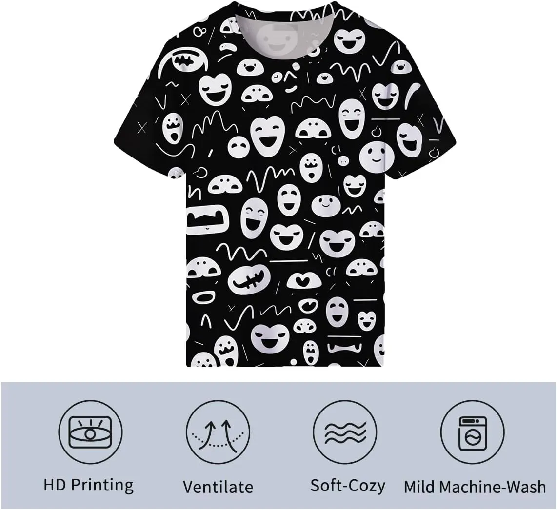 Funny Graffiti Graphic T-Shirts for Men 3D Print Smile Face Tshirt Hip-Hop Tee Top