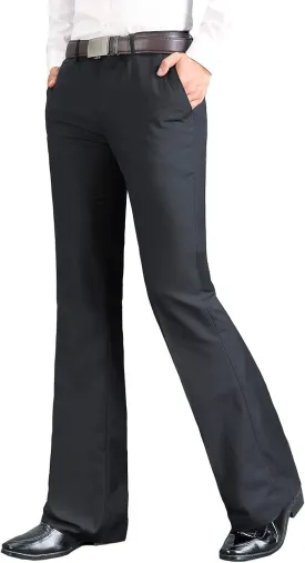 HAORUN Men Bell Bottom Pants Vintage 60s 70s Flare Formal Dress Trousers Slim Fit