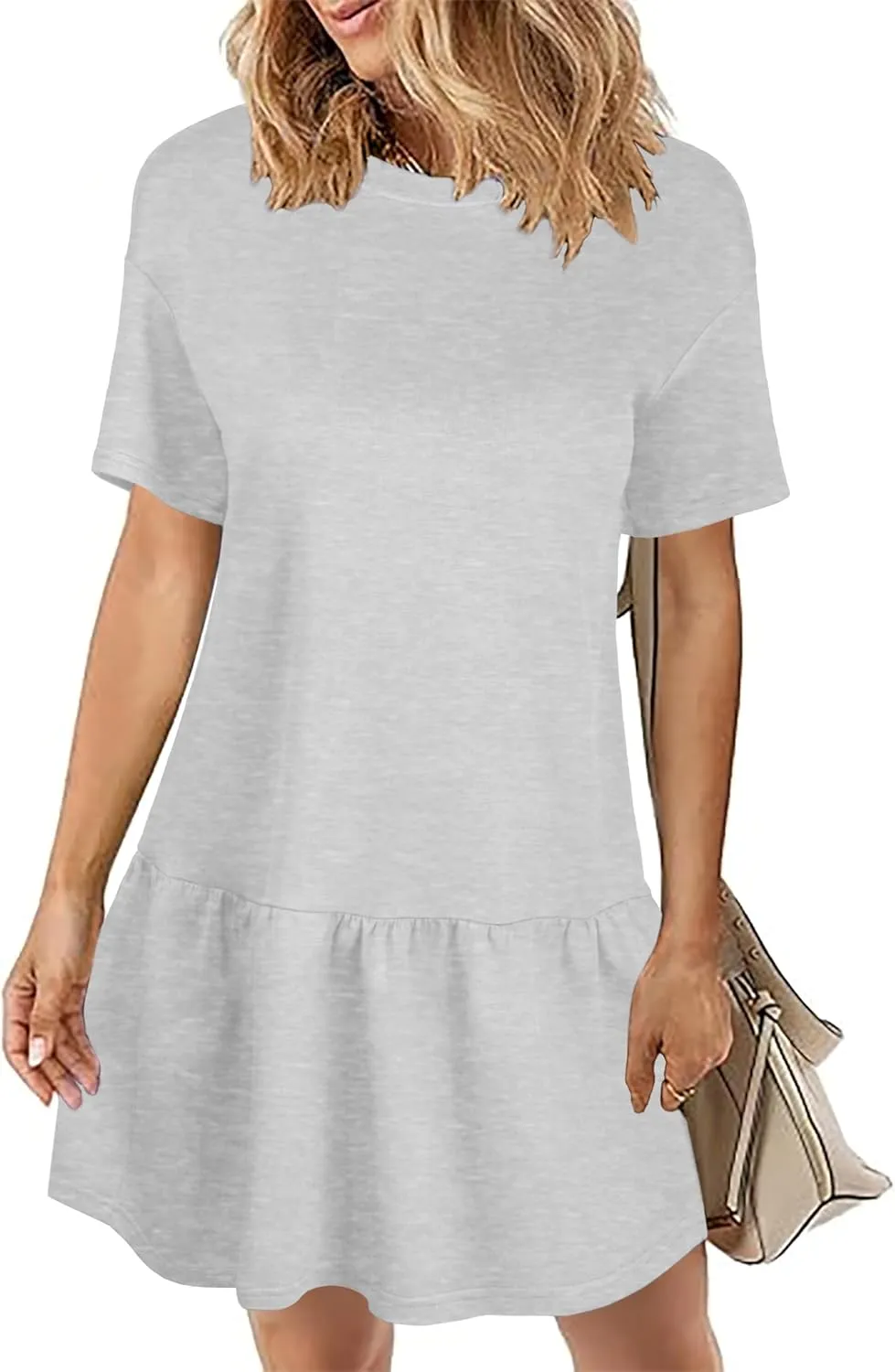 HiMONE Womens Tshirt Dress Summer Casual Crewneck Solid Loose Petite Dresses with Pockets Loose Fit XS-2XL