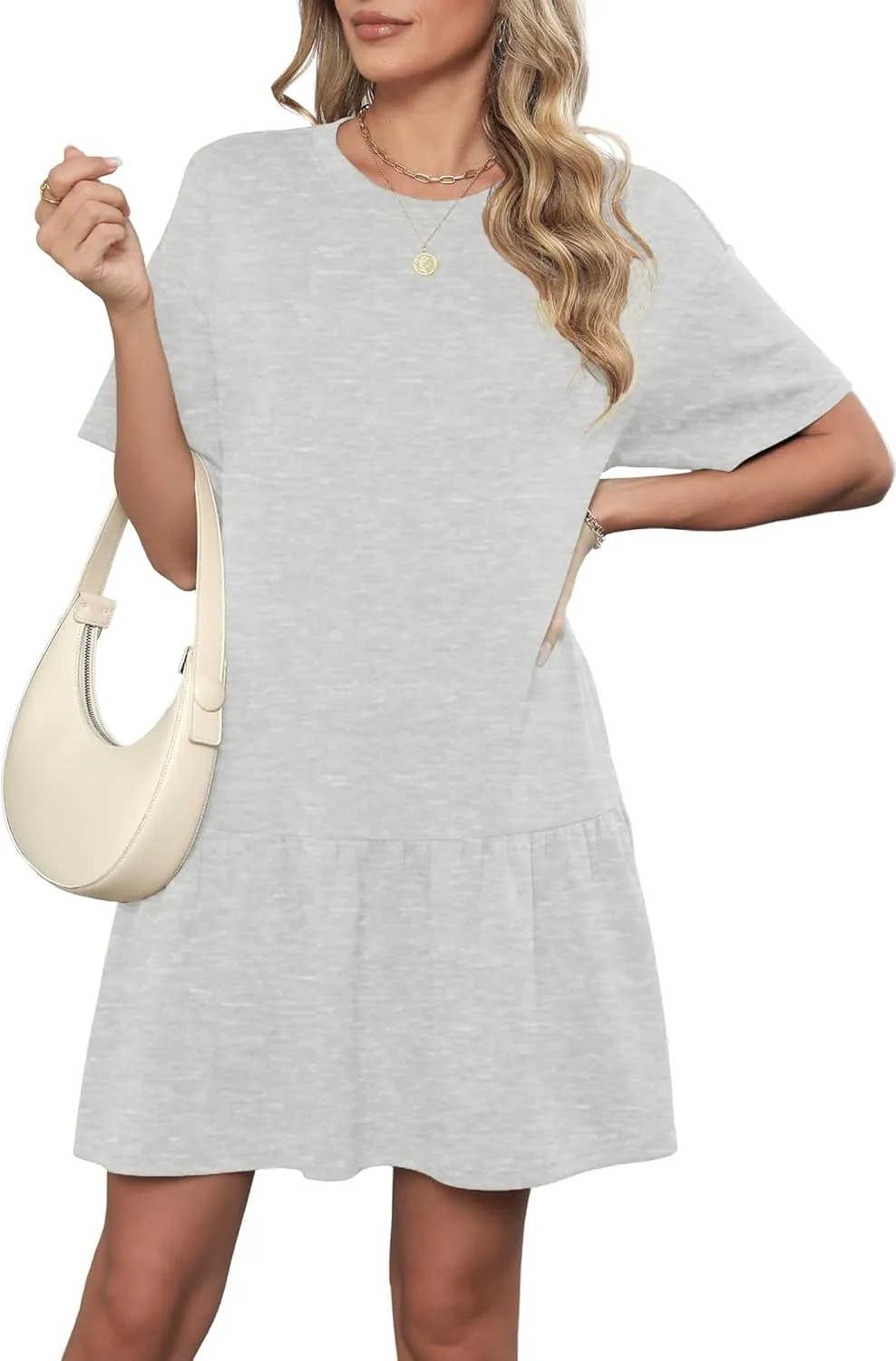 HiMONE Womens Tshirt Dress Summer Casual Crewneck Solid Loose Petite Dresses with Pockets Loose Fit XS-2XL
