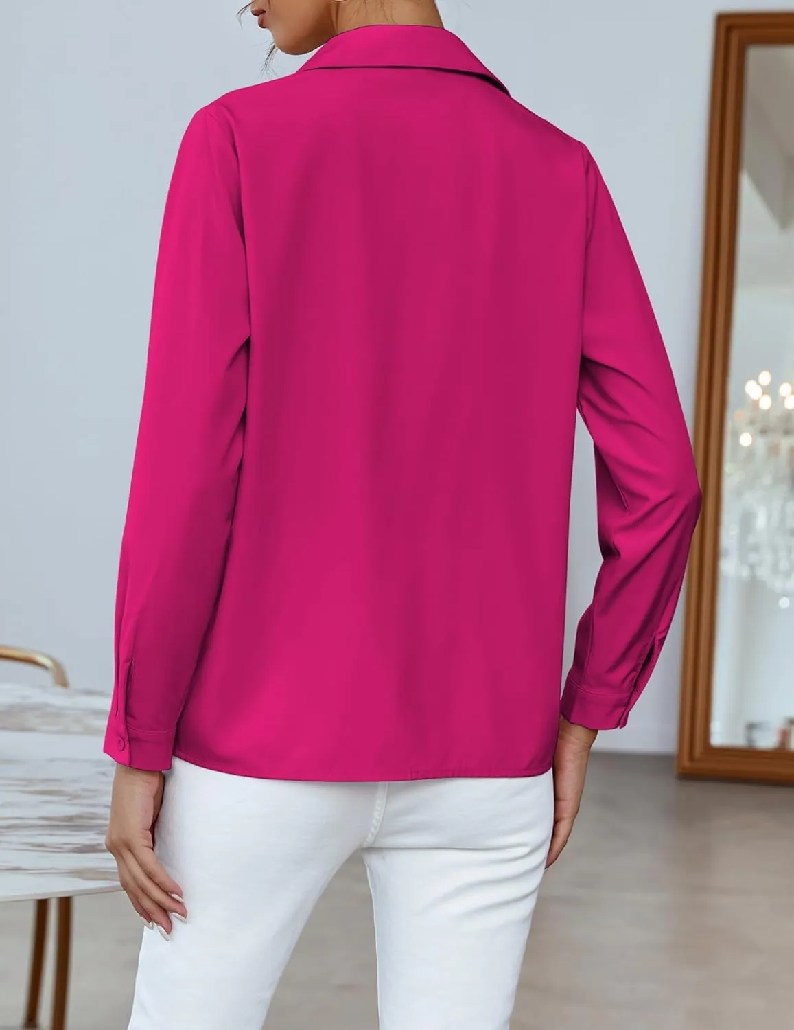 HOTOUCH Women Chiffon Button Down Shirts Long Sleeve Office Blouses Casual Business Work Tops Collared Shirt S-XXL