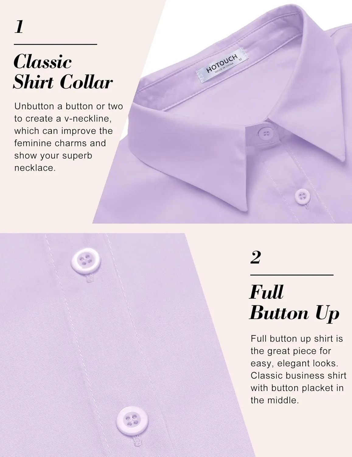 HOTOUCH Women's Basic Button Up Shirt Short Sleeve Stretchy Button Down Collared Shirts Waitress Work Shirt