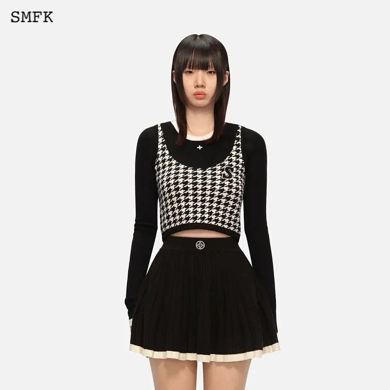 Houndstooth Knitted Undershirt Black