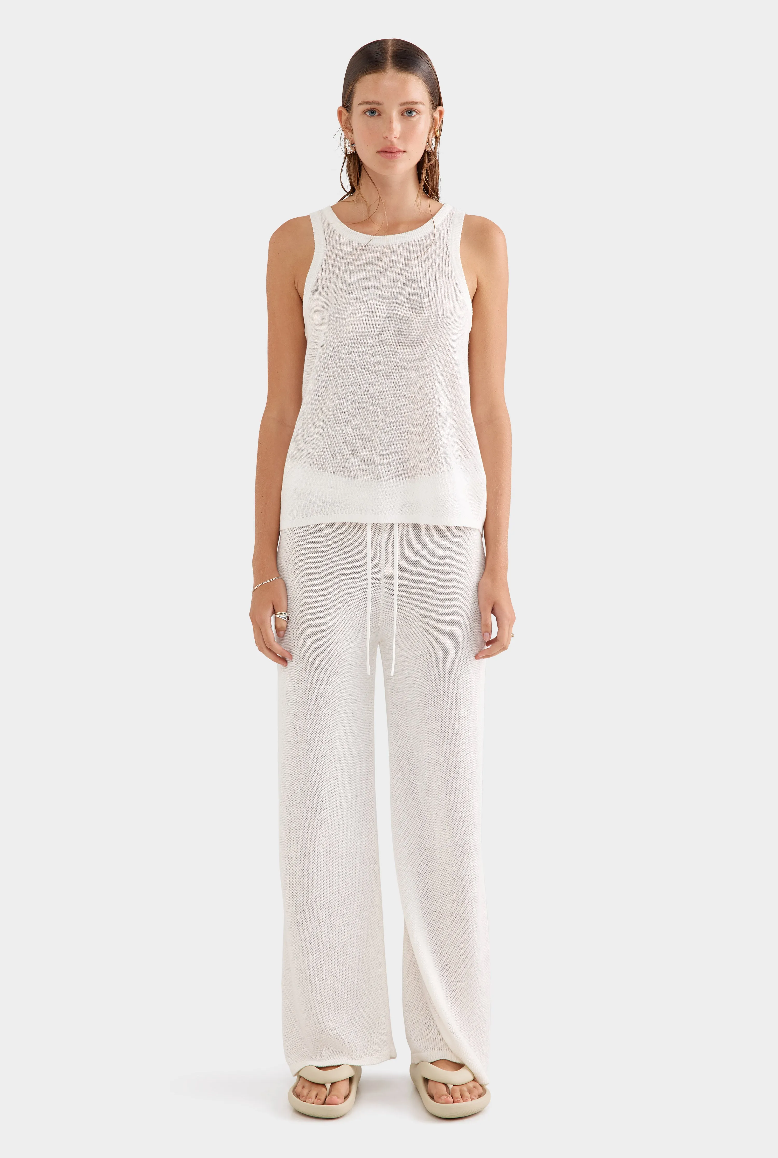 Linen Knitted Tank - White