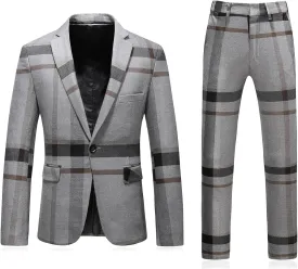 Mens Plaid Suit Slim Fit 2 Piece Casual Tuxedo Suit for Men Formal Blazer Pants Tuxedo Set for Wedding Business Party