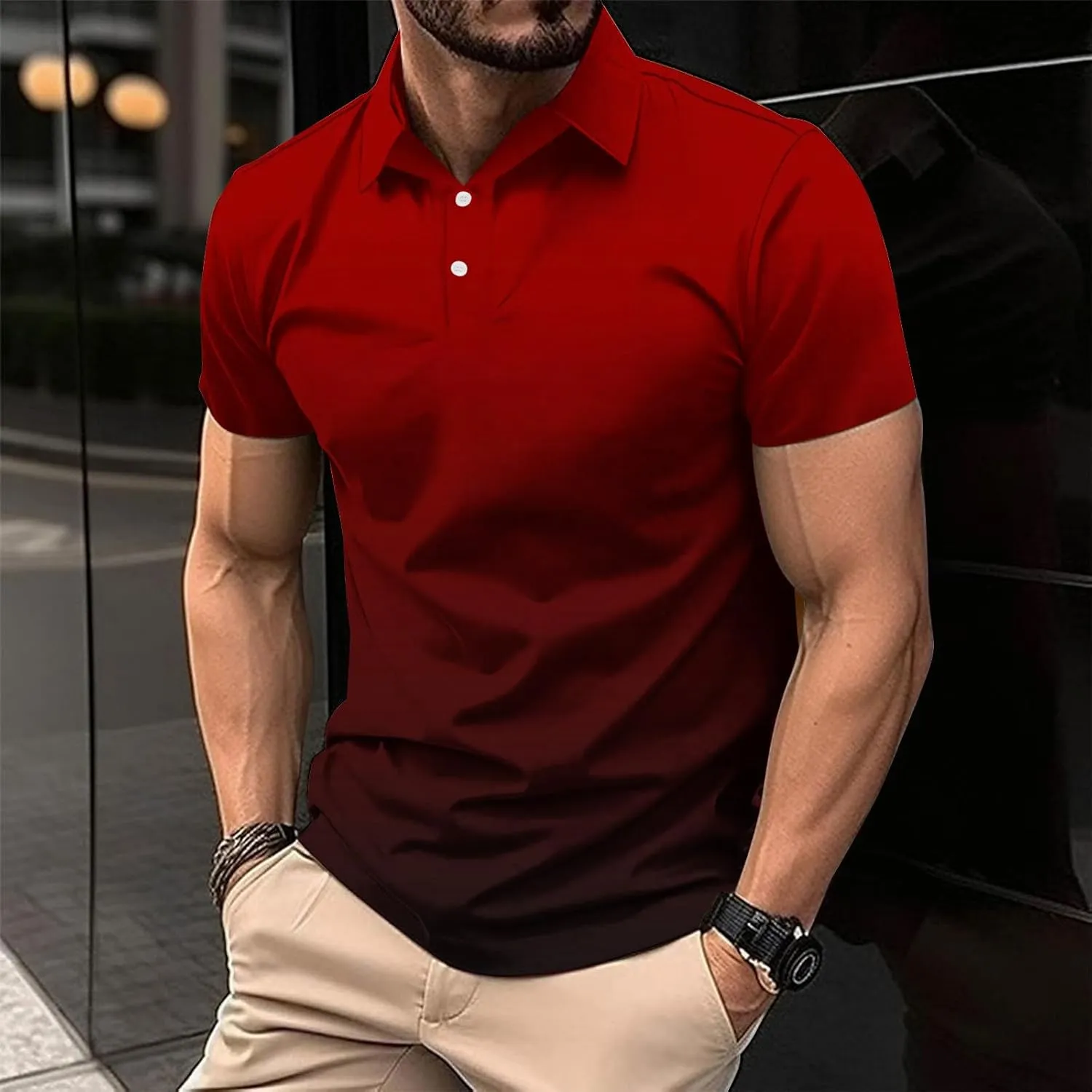 Mens Polo Shirts Short Sleeve Sport Golf Tennis T Shirt Quick Dry Athletic Workout Polo Shirt Gradient Blouse