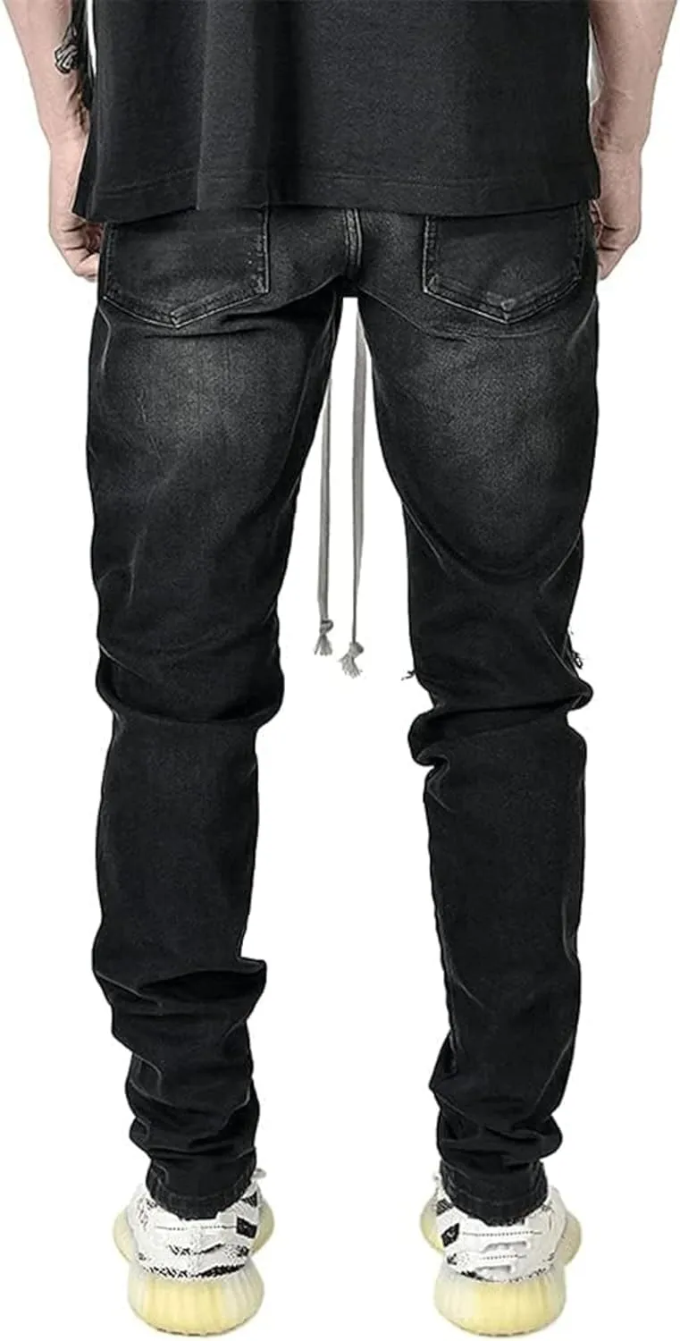 Men's Ripped Jeans Black Skinny Distressed Moto Biker Jeans Gothic Zipper Denim Pants Tapered Leg Slim Fit Jean