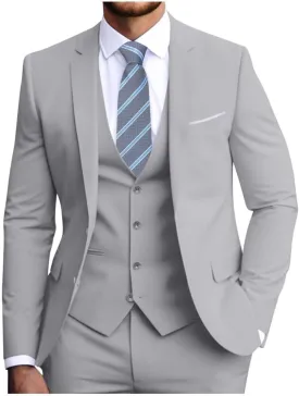 Men's Slim Fit 3-Piece Suit Set, Formal Wedding Tuxedo in Black, Navy Blue