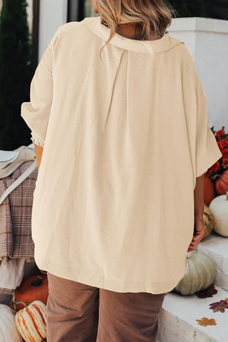 Merryfun Women's Summer V Neck Shirts 3/4 Sleeve Oversized Dressy Blouses Loose Collared Shirt Casual Solid Tunic Tops