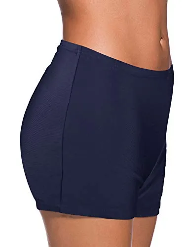 Mid Waist Tummy Control Swim Shorts For Women-Navy Blue