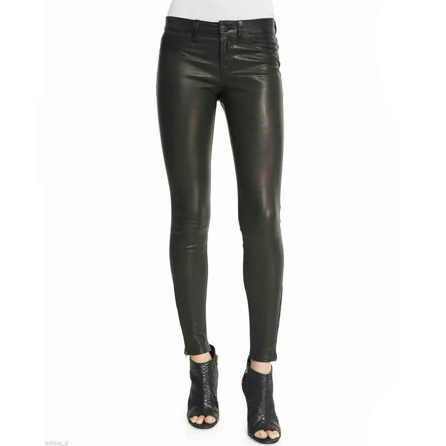 New Women's Genuine Sheepskin Leather Pant Slim Fit Black Skinny Trousers