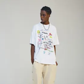 Oversized 90S T Shirt Alphabet Graffiti Print Summer Casual Loose-Fitting T-shirt