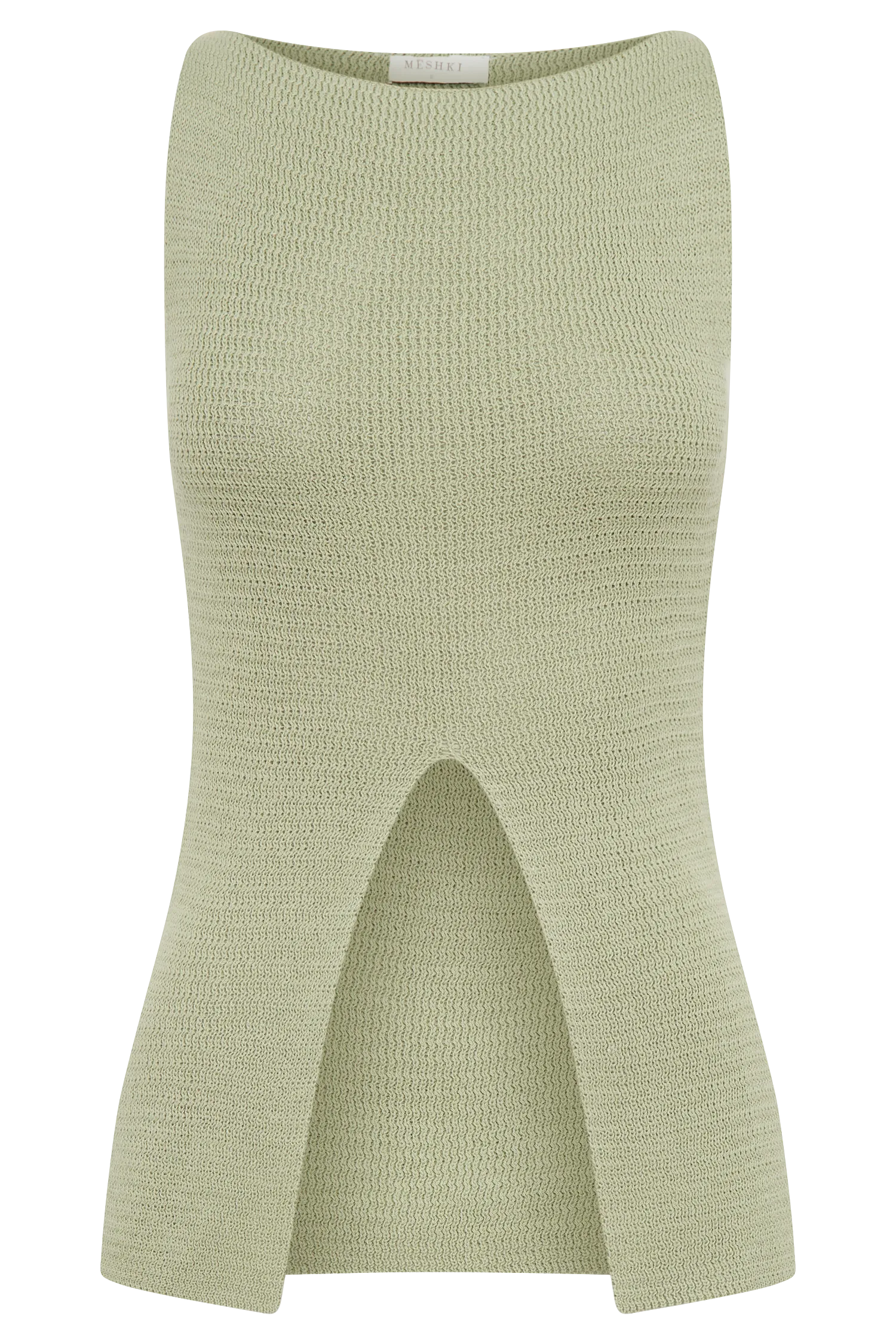 Ridley Knit Tank Top With Split - Pastel Green