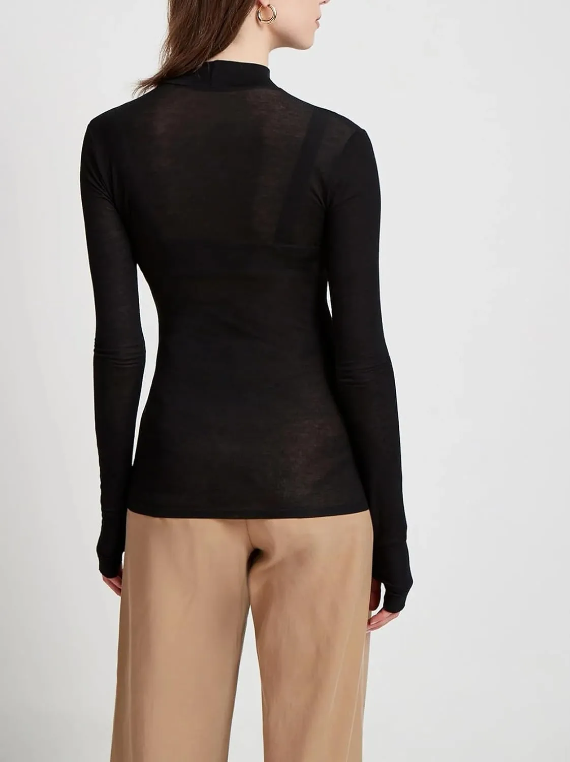 Sheer Mesh Long Sleeve Layering Top for Women Mock Neck Floral Lace Tshirt See Through Tee Shirt Blouse