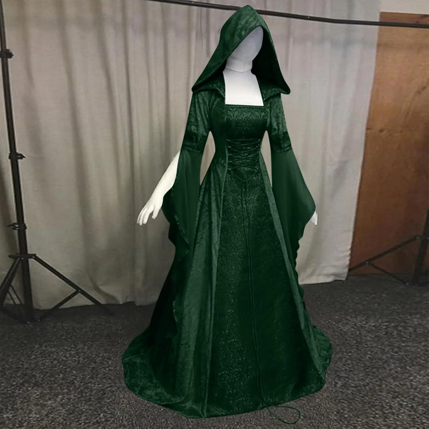 SHOPESSA Women's Gothic Dress with Hood Medieval Costume Corset Renaissance Dress Victorian Dress