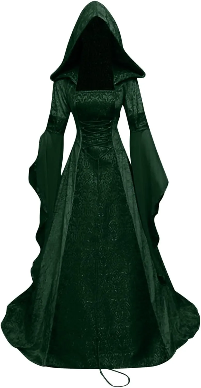 SHOPESSA Women's Gothic Dress with Hood Medieval Costume Corset Renaissance Dress Victorian Dress