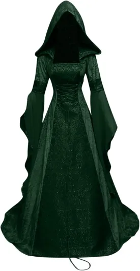 SHOPESSA Women's Gothic Dress with Hood Medieval Costume Corset Renaissance Dress Victorian Dress