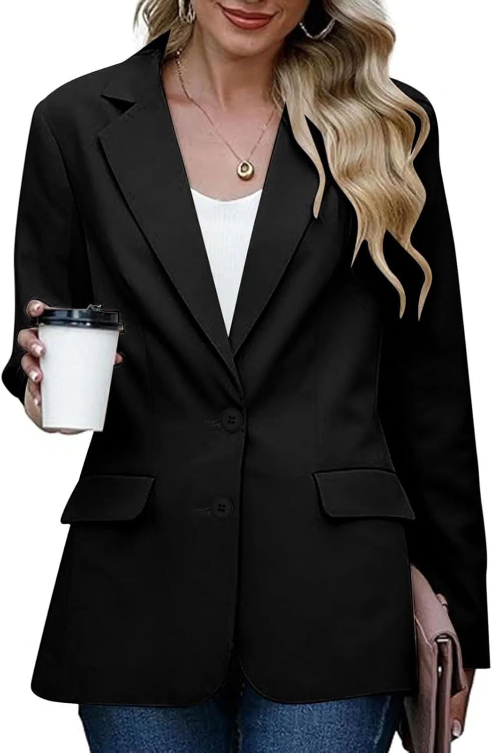 Single Button Business Casual Blazer for Women Long Sleeve with Shoulder Pads Suit Jacket Lapel Going Out Work Suit