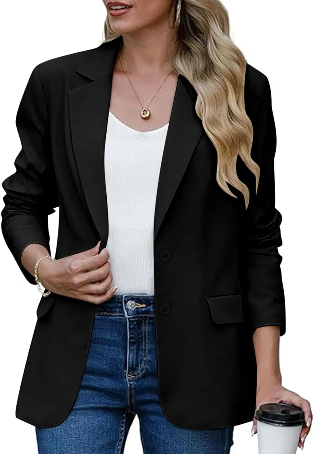 Single Button Business Casual Blazer for Women Long Sleeve with Shoulder Pads Suit Jacket Lapel Going Out Work Suit