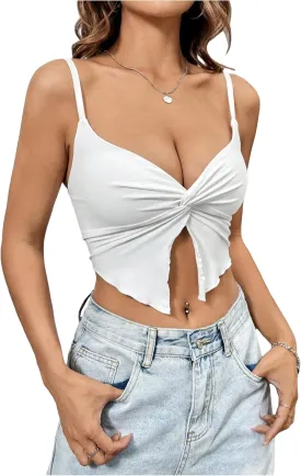 SOLY HUX Women's Twist Split Hem Cami Crop Tops Spaghetti Strap Slim Fit Summer Top