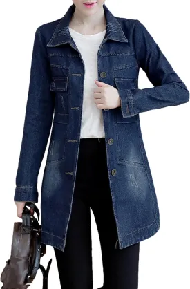 SOMTHRON Women's Distressed Denim Jeans Outfits Coat Spring Fall Retro Jeans Long Outerwear Denim Jacket