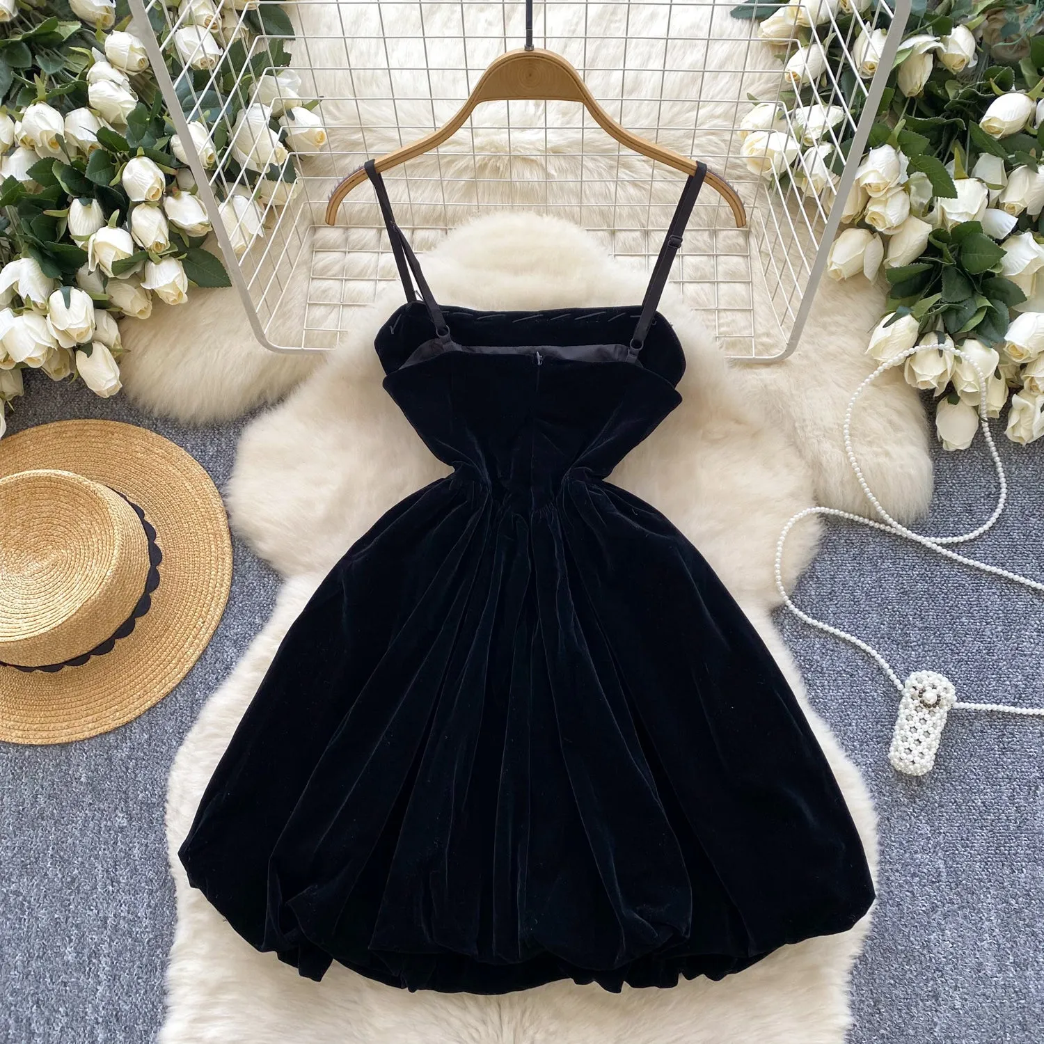 Square Neckline Black Slip Dress