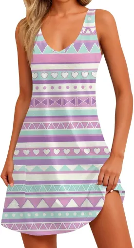Summer Dresses for Women Beach V Neck Swimsuit Coverup Casual Sleeveless Dress with Pocket 2025 Printed Sundress