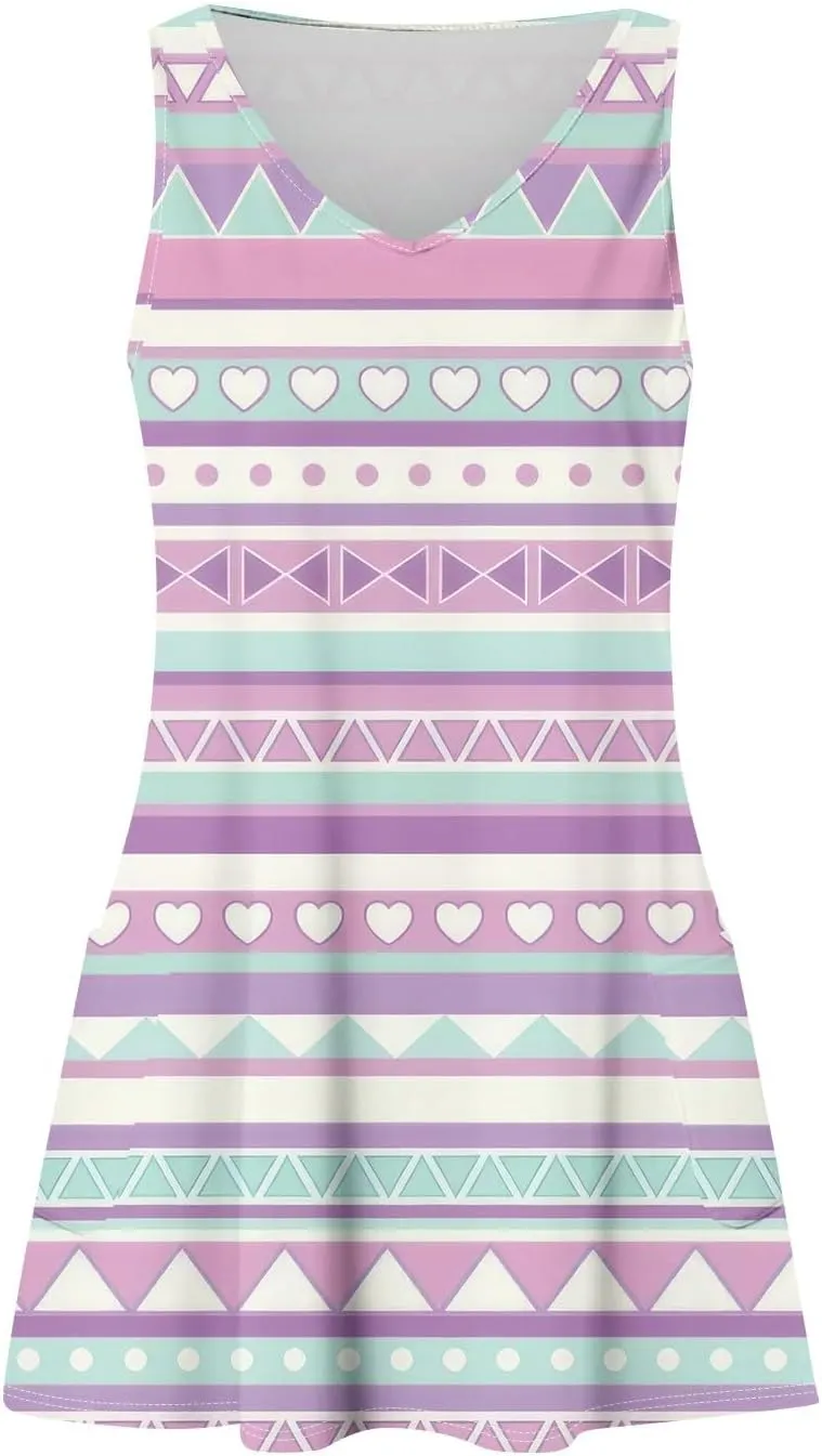 Summer Dresses for Women Beach V Neck Swimsuit Coverup Casual Sleeveless Dress with Pocket 2025 Printed Sundress