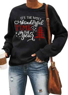 TAOHONG Merry Christmas Sweatshirt Women Xmas Buffalo Plaid Tree Color Block Christmas Snowflake Print Long Sleeve Top Shirts