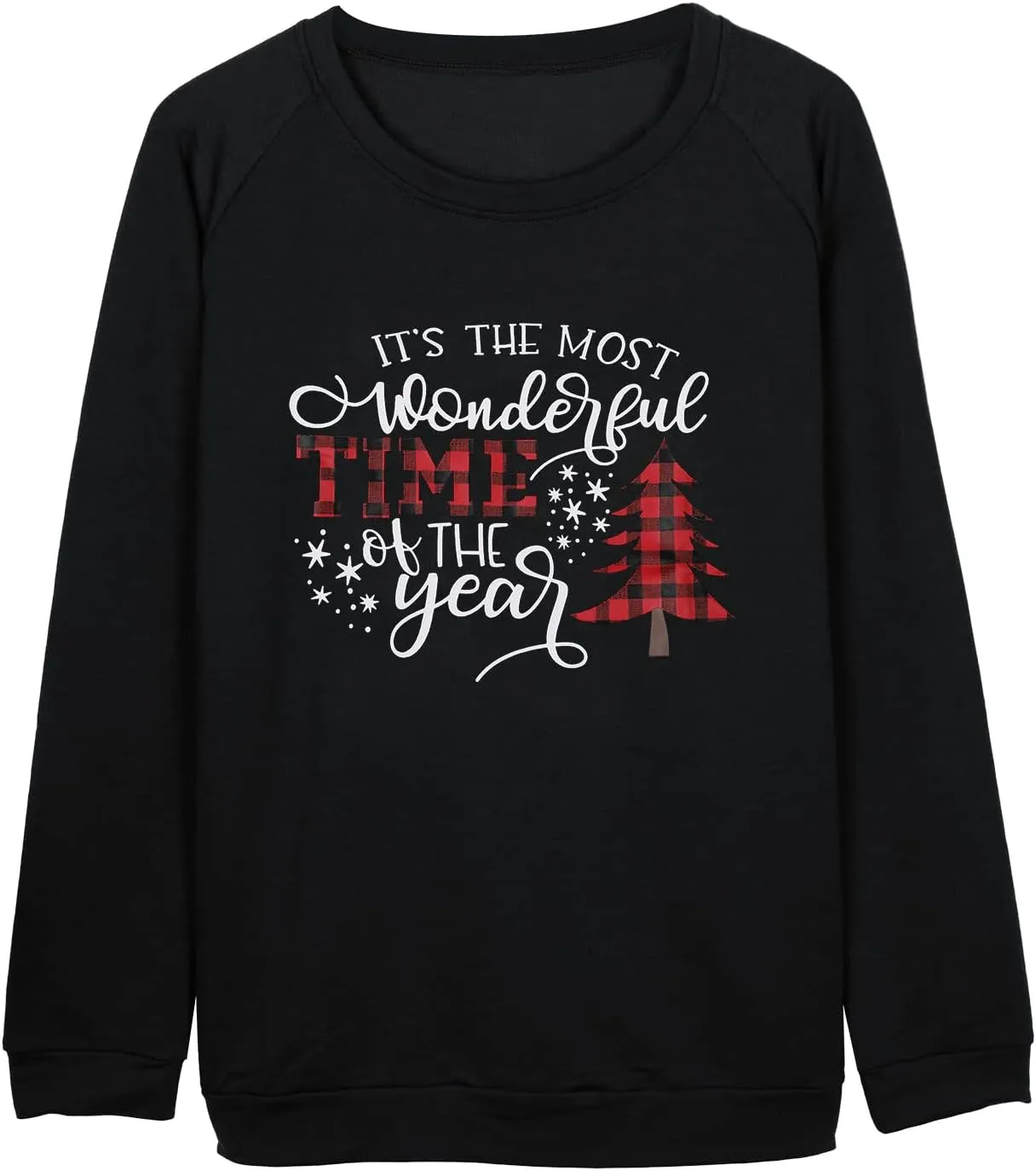 TAOHONG Merry Christmas Sweatshirt Women Xmas Buffalo Plaid Tree Color Block Christmas Snowflake Print Long Sleeve Top Shirts